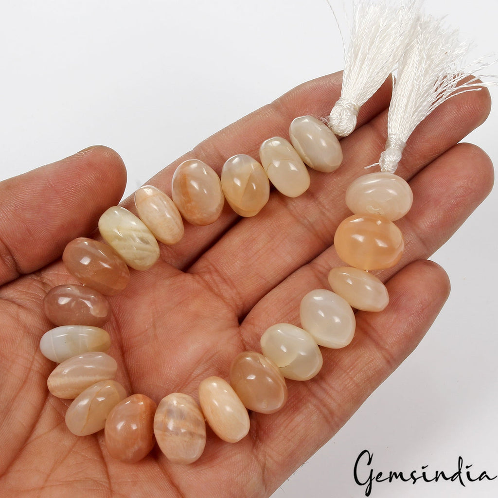 Moonstone Gemstone Beads Natural 7.5” Strand Smooth Rondel Peach Cream White