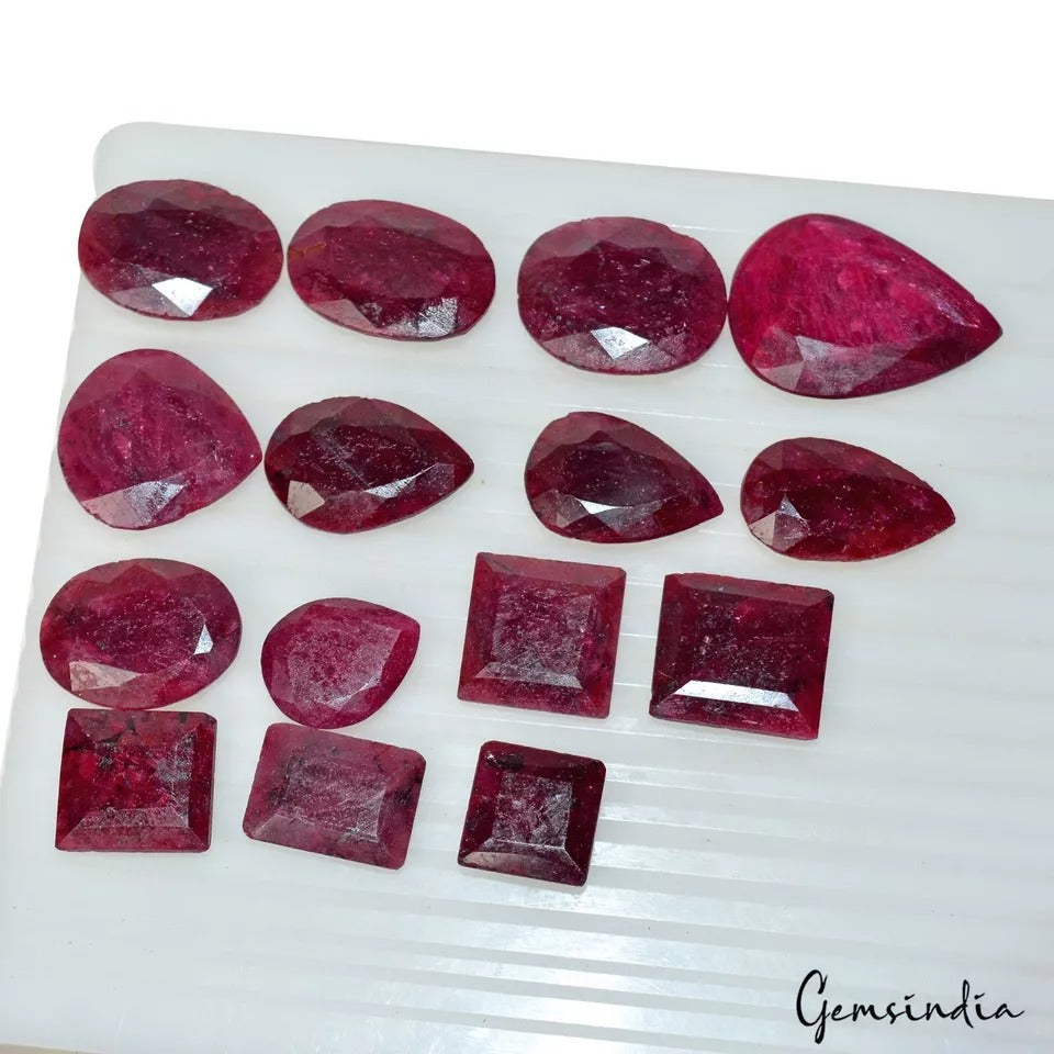 600 Ct/15 Pc Natural Red Ruby Mix Cut 17-37mm Loose Gemstones For Jewelry Making