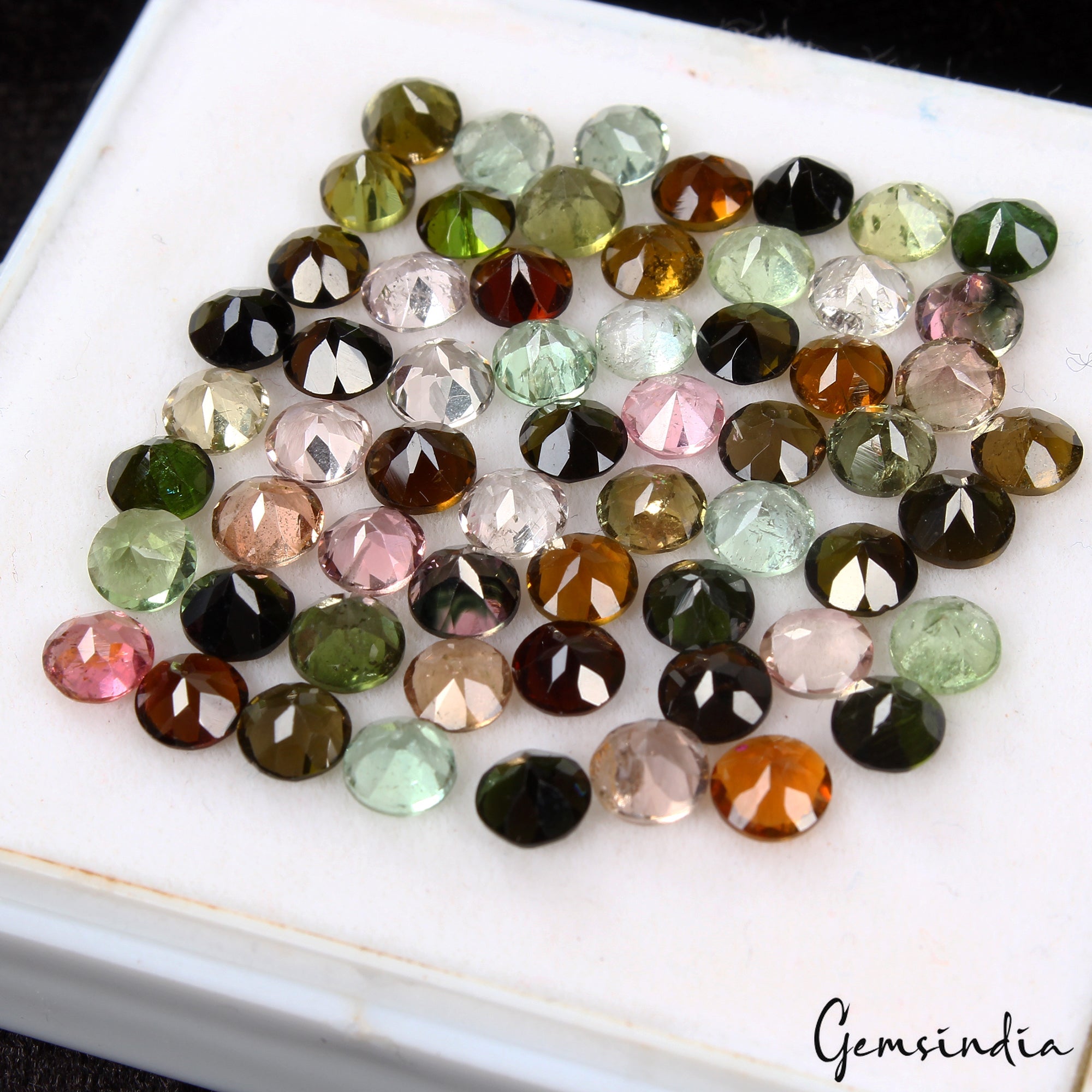 Certified 27.50 Ct Natural Multi Color Tourmaline 5mm Round Mozambique Gemstones