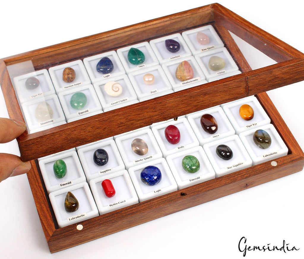 30 Pcs~ Estate Genuine Loose Multi Gemstones Collection Lot in Handmade Wood Box