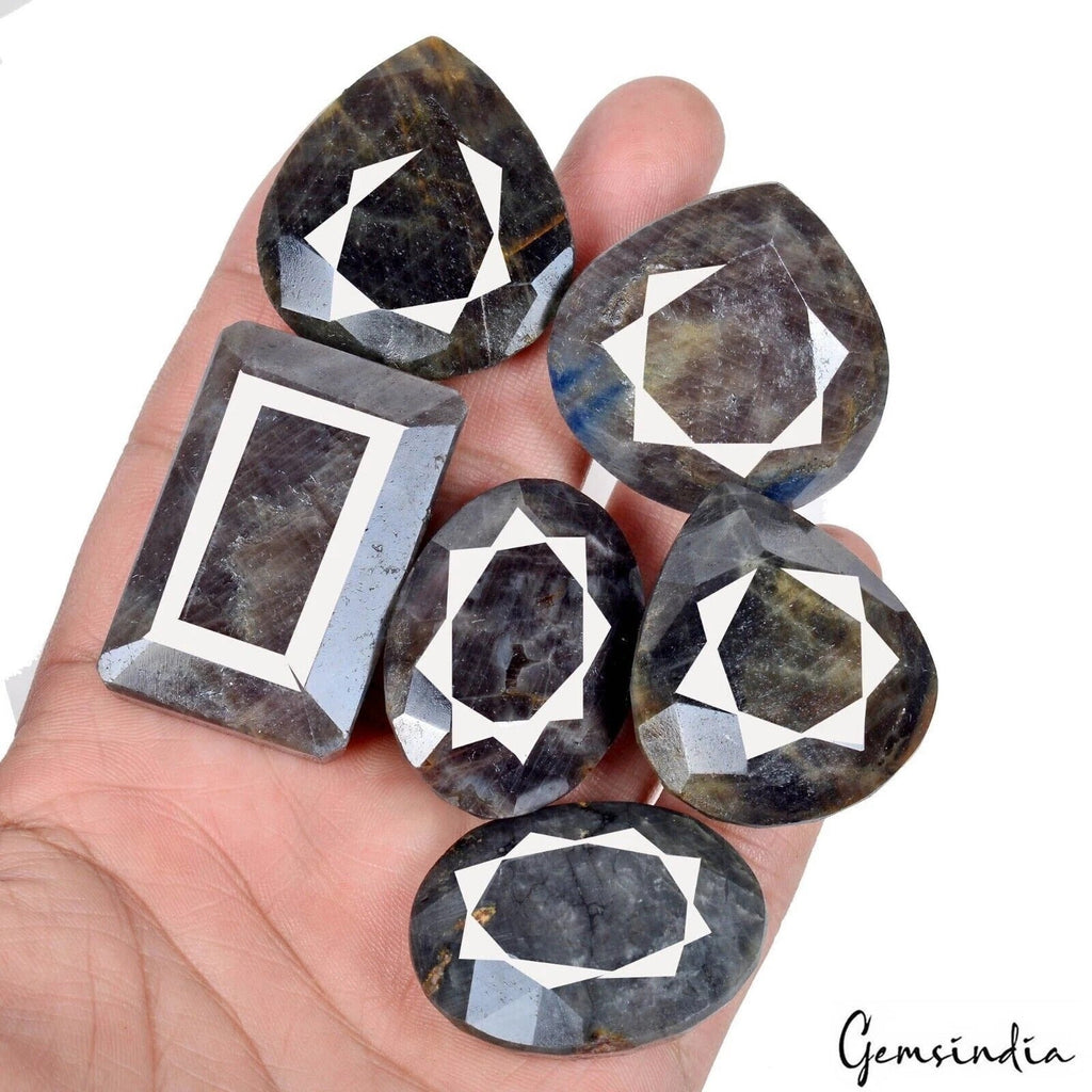 1220 Cts/6 Pcs Natural Untreated Black Sapphire Mix Faceted Loose Wholesale Gems