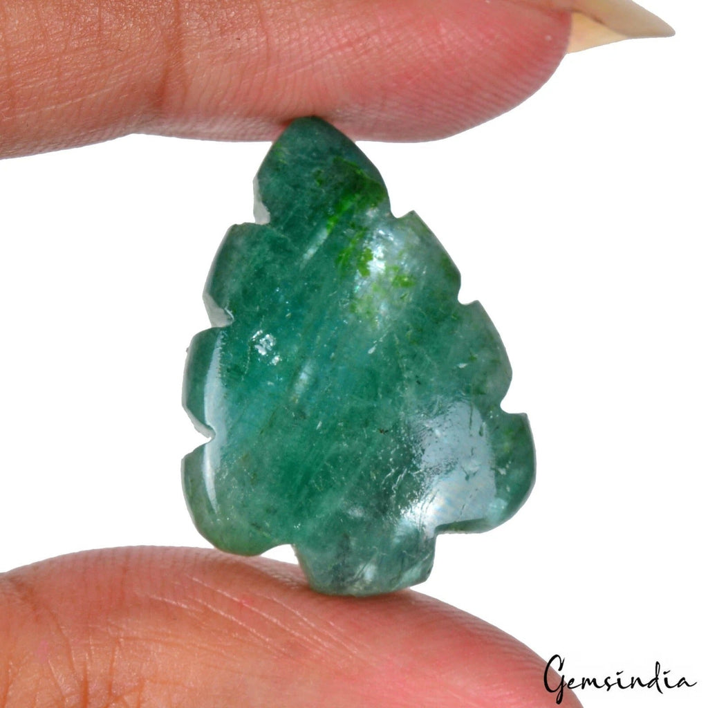 Certified 20 Cts Natural Untreated Green Emerald Leaf Pear Hand Carved Fancy Gem