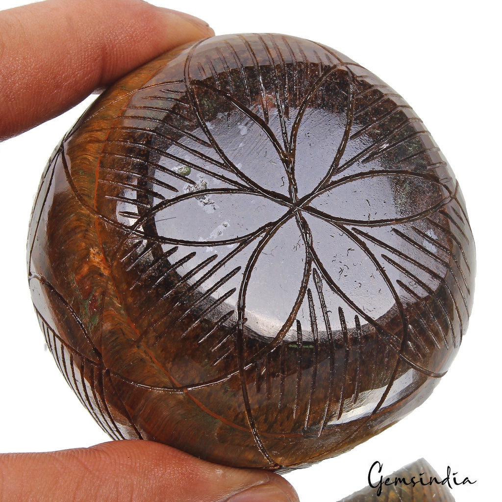 1580 Ct Natural Untreated Brown Red Tiger Eye Round Carving Earth Mined Gemstone