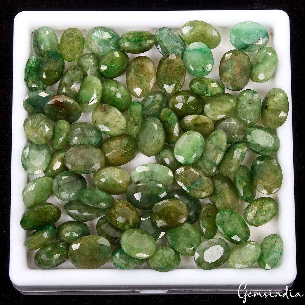 300 Ct/77 Pc Natural Green Colombian Emerald Loose Gemstones Lot Oval Cut 9-14mm
