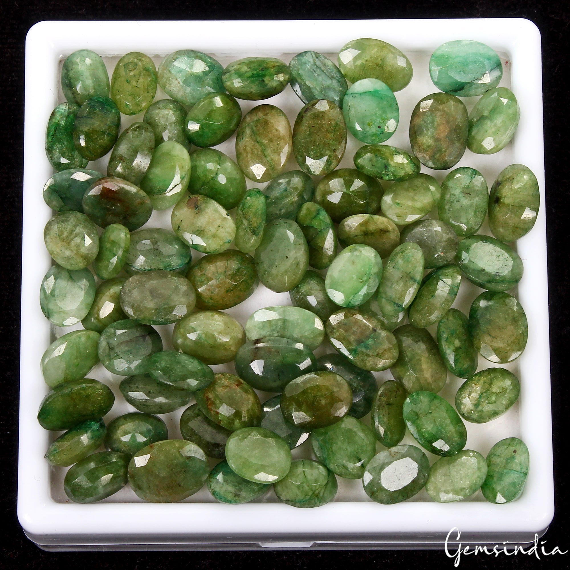 300 Ct/77 Pc Natural Green Colombian Emerald Loose Gemstones Lot Oval Cut 9-14mm