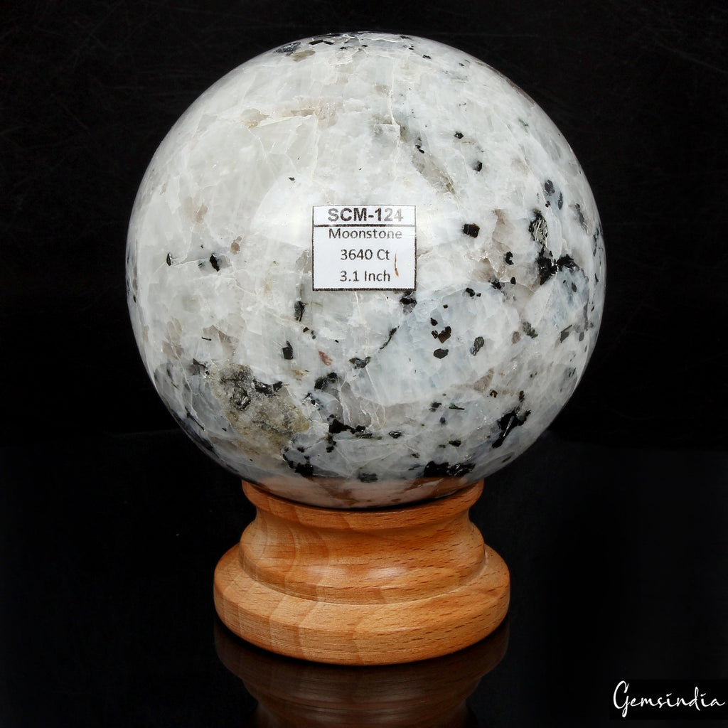 3640 Ct. Natural Moonstone With Black Tourmaline Crystal Mineral Healing Sphere