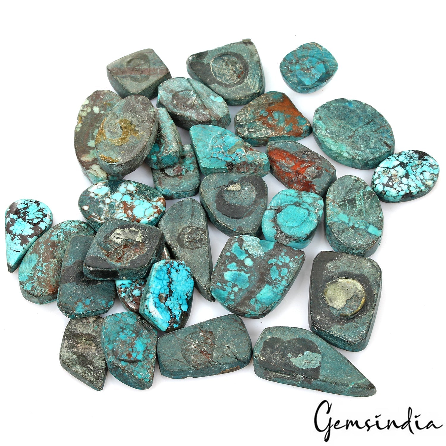 440 Ct Natural Blue Green Spiderweb Turquoise Mix Cabochon Loose14-31mm Gemstone