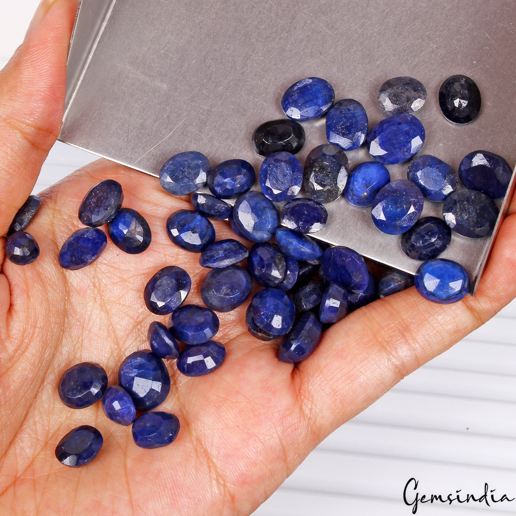222.80 Cts/55 Pcs Natural African Blue Sapphire Oval Cut Loose Gems For Jewelry