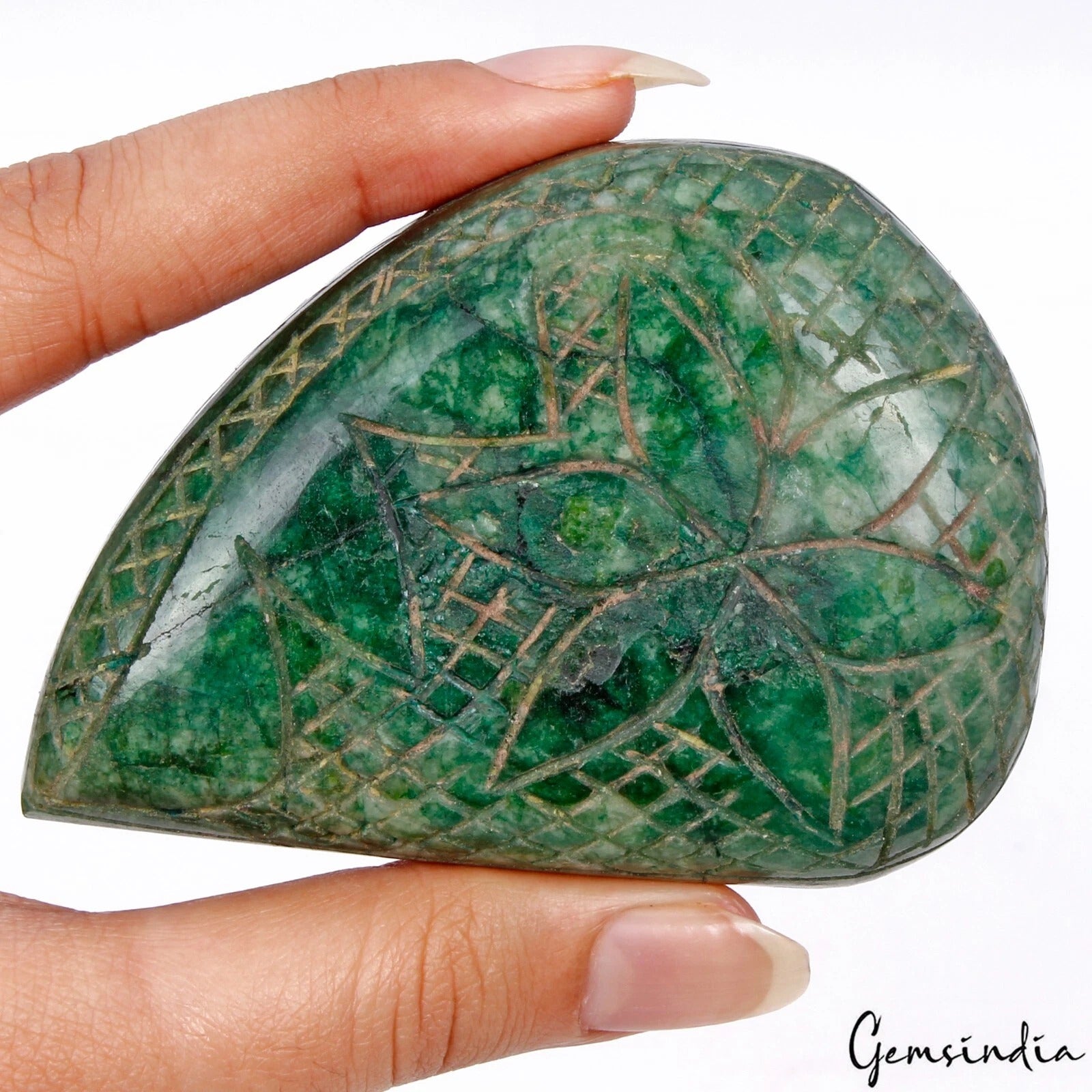1060 Ct Natural Brazilian Green Emerald Pear Leaf Cut Hand Carved Loose Huge Gem