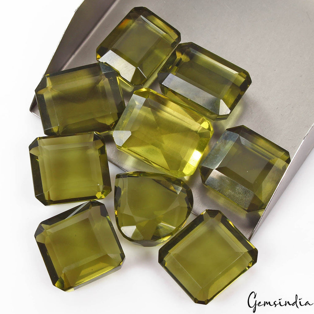 600 Cts/9 Pcs Hydro Green Peridot Excellent Octagon Pear Cut Loose Gemstones Lot