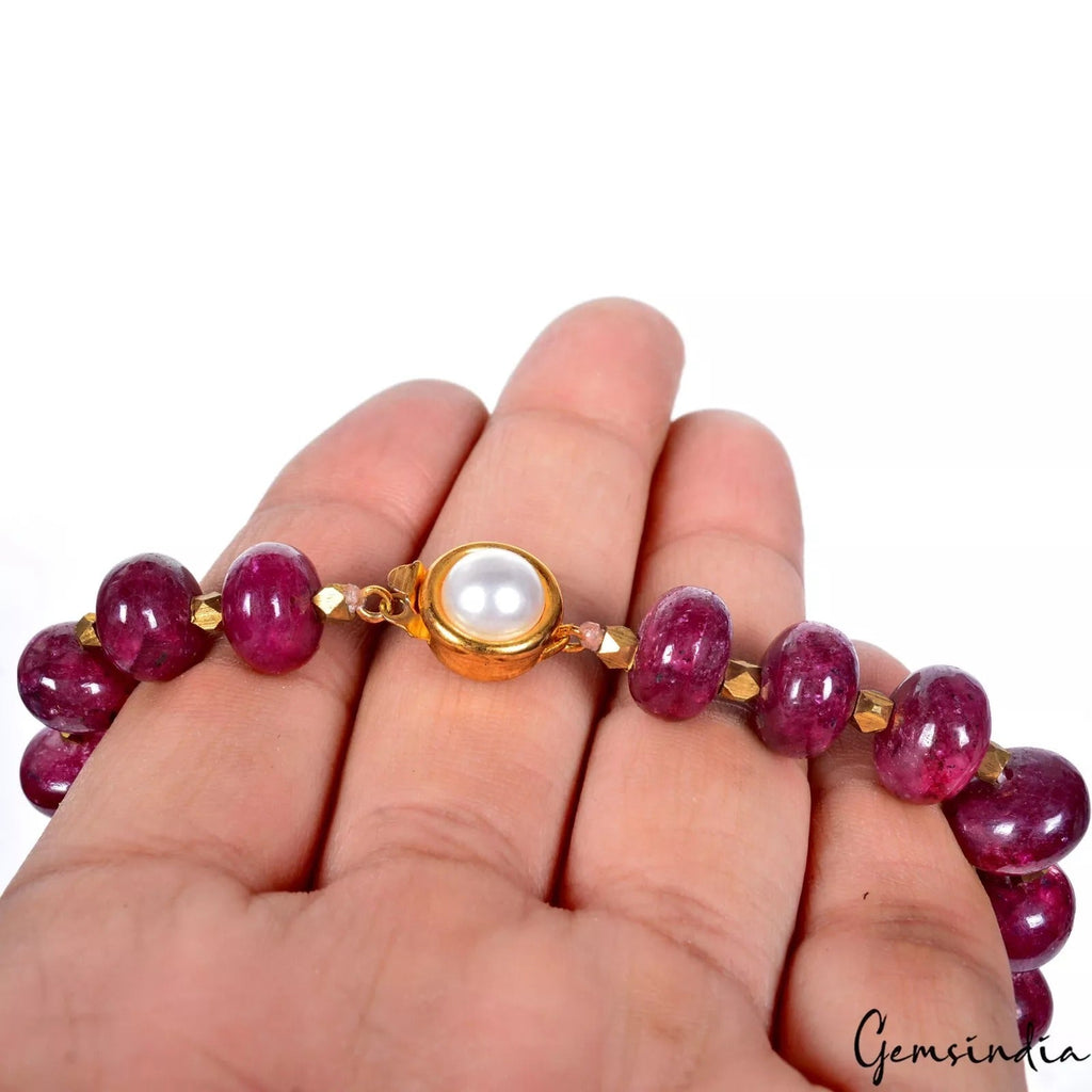 962+Ct Natural Red Ruby Smooth Round Cabochon Beads Gemstone Necklace & Earrings