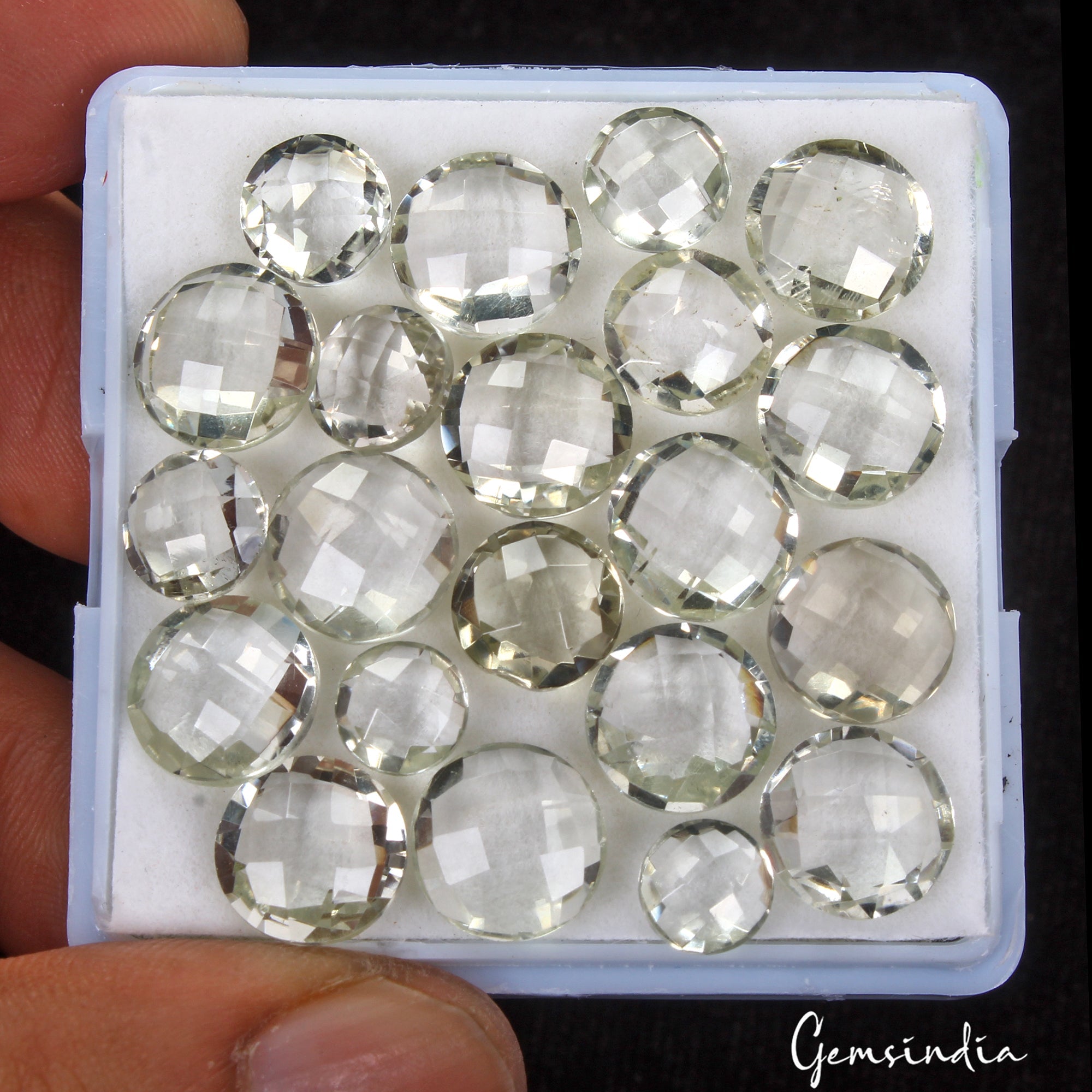 60.30 Cts/21 Pcs Natural Untreated Green Amethyst Round Checker Cut Loose Gems