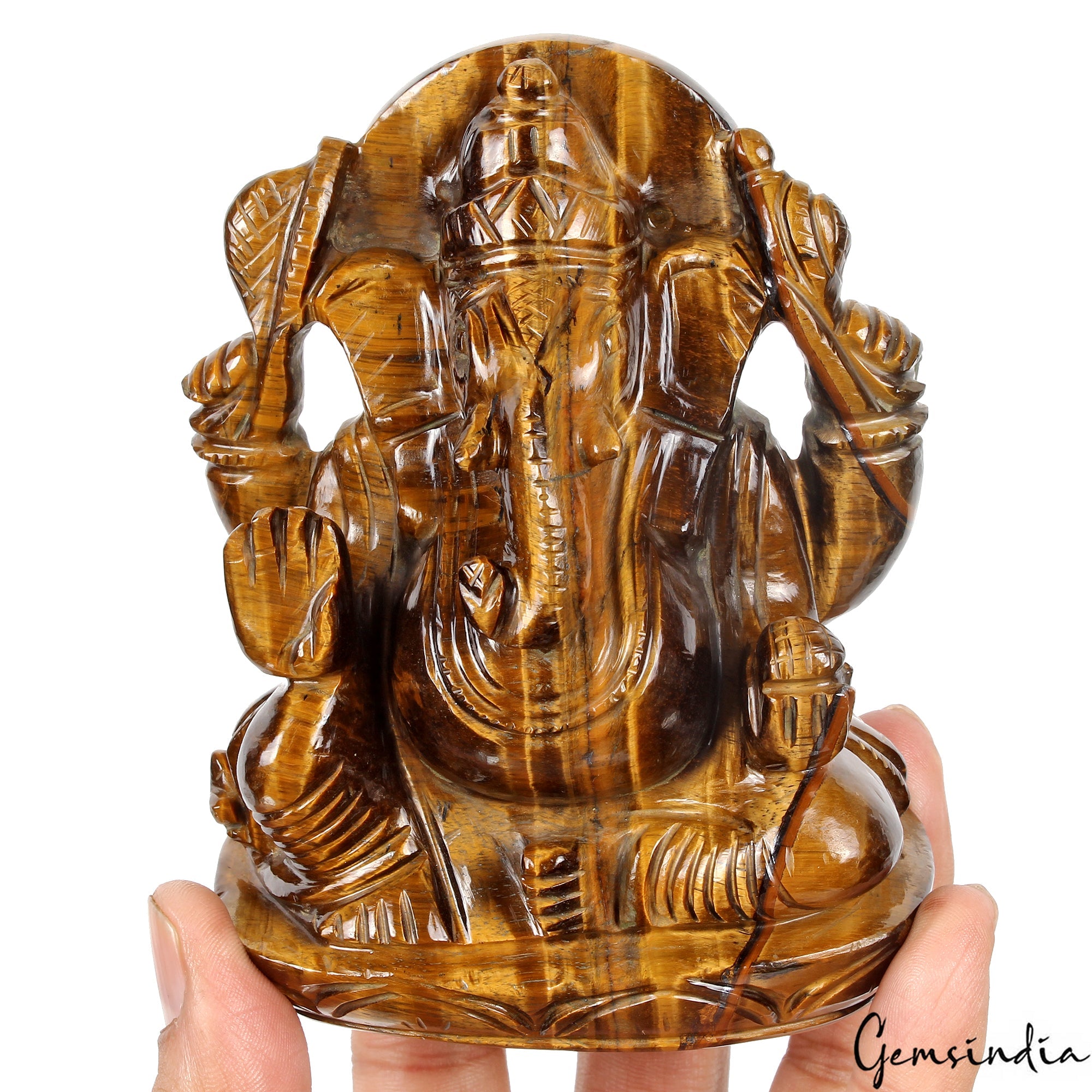 3300Ct Natural Untreated Brown Tiger Eye Single Stone Ganesha Carved Statue 4.4"