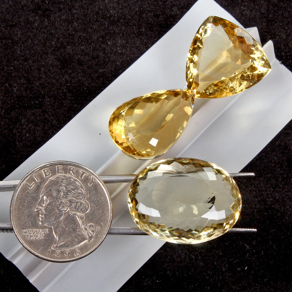91.80 Ct Natural Yellow Citrine Mix Cut Loose AAA Grade Eye Clean Gemstones~3 Pc
