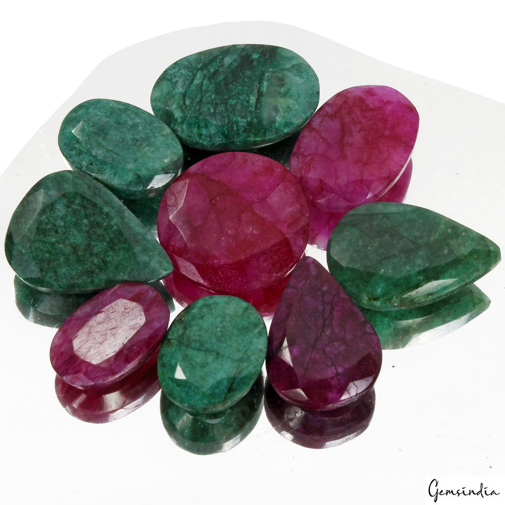 420 Cts Natural Red Beryl/Green Emerald Oval Cut Loose Pendant Size Gems~ 9 Pcs