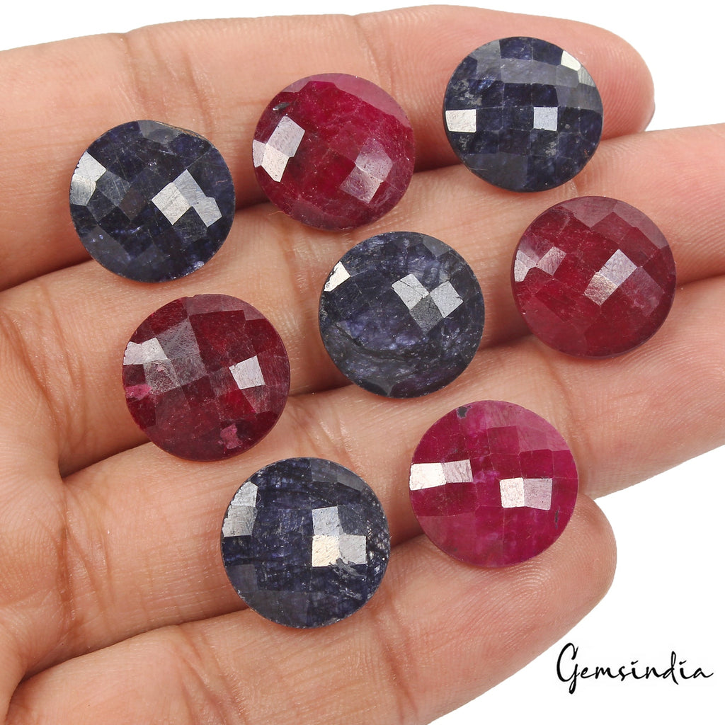 109.10 Cts/8 Pcs Natural Ruby Sapphire Round Checker Cut Calibrated 15mm Gem Lot