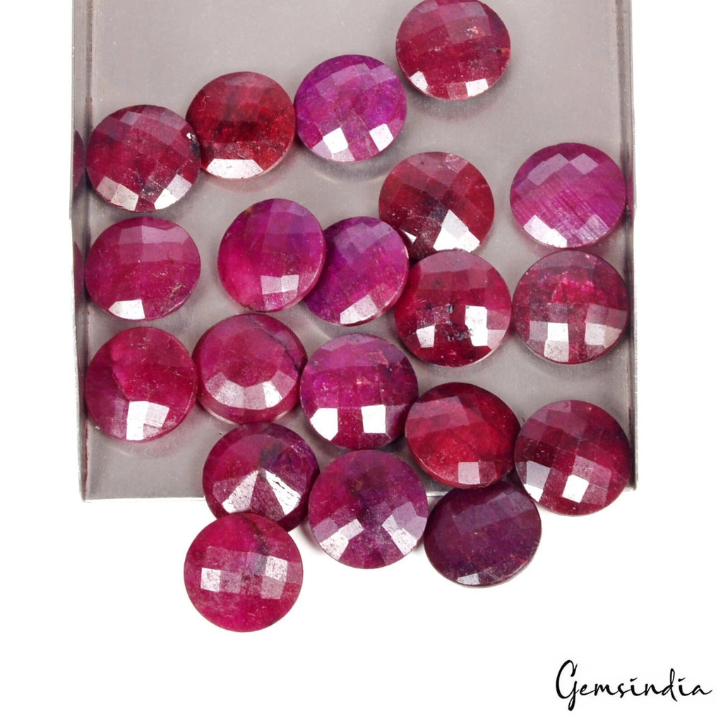 Natural Red Ruby 15mm Round Checker Cut Loose Gemstones For Jewelry making~ 20 P