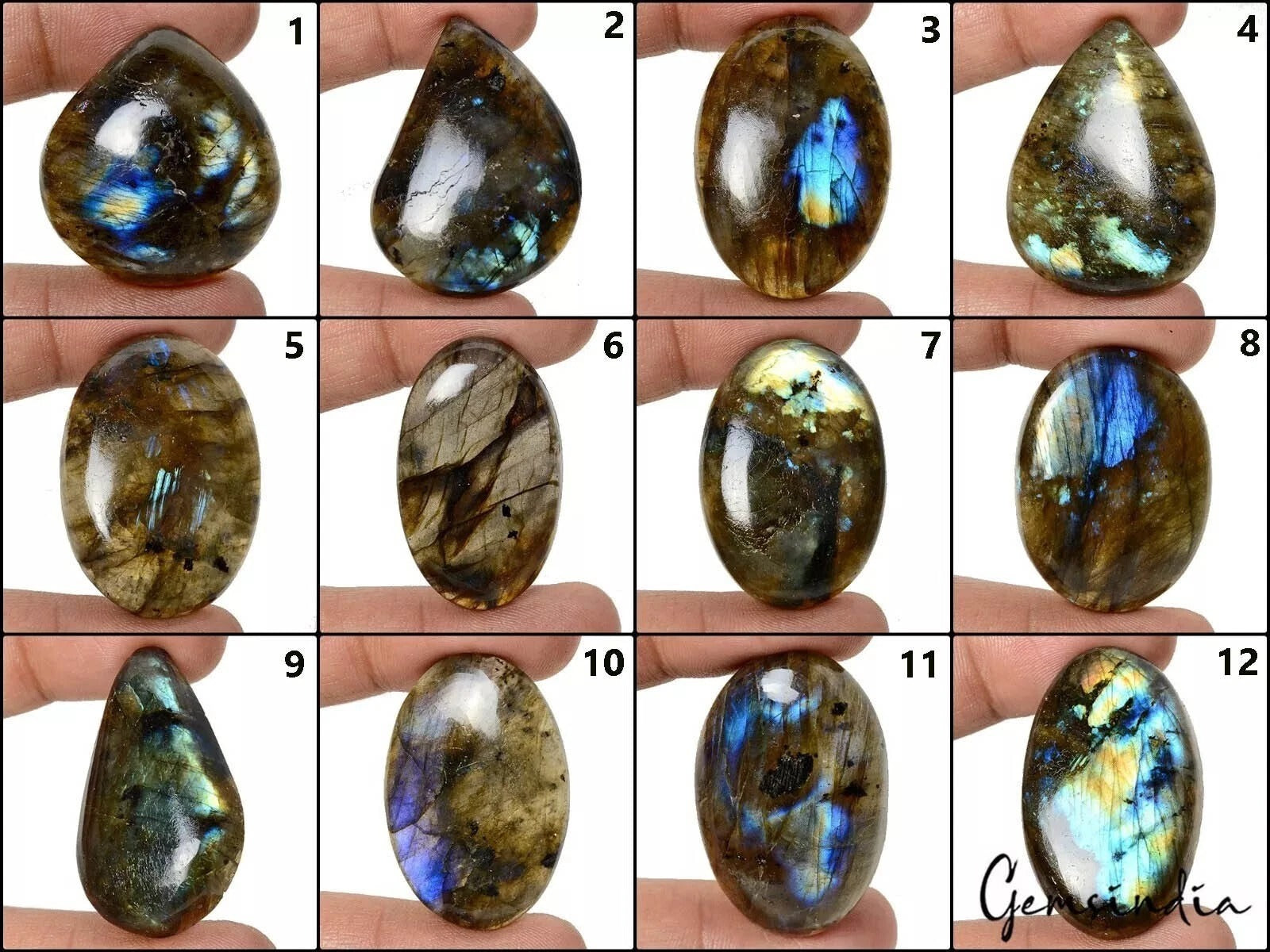 Labradorite Lot, Cabochon, Untreated — 12 Pieces, 35mm to 48mm, 820 Ct