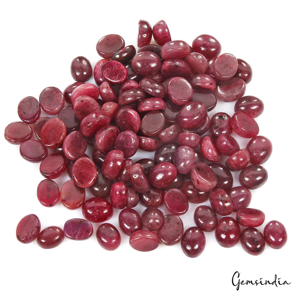 Ruby Lot, Cabochon, Color Enhanced, Red — 107 Pieces, 7mm to 9mm, 500 Ct, Madagascar