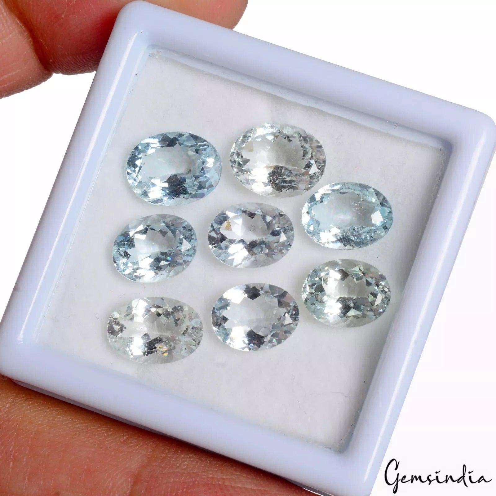 Certified 14.60 Cts/8 Pcs Natural Untreated Blue Aquamarine Oval Cut Loose Gems