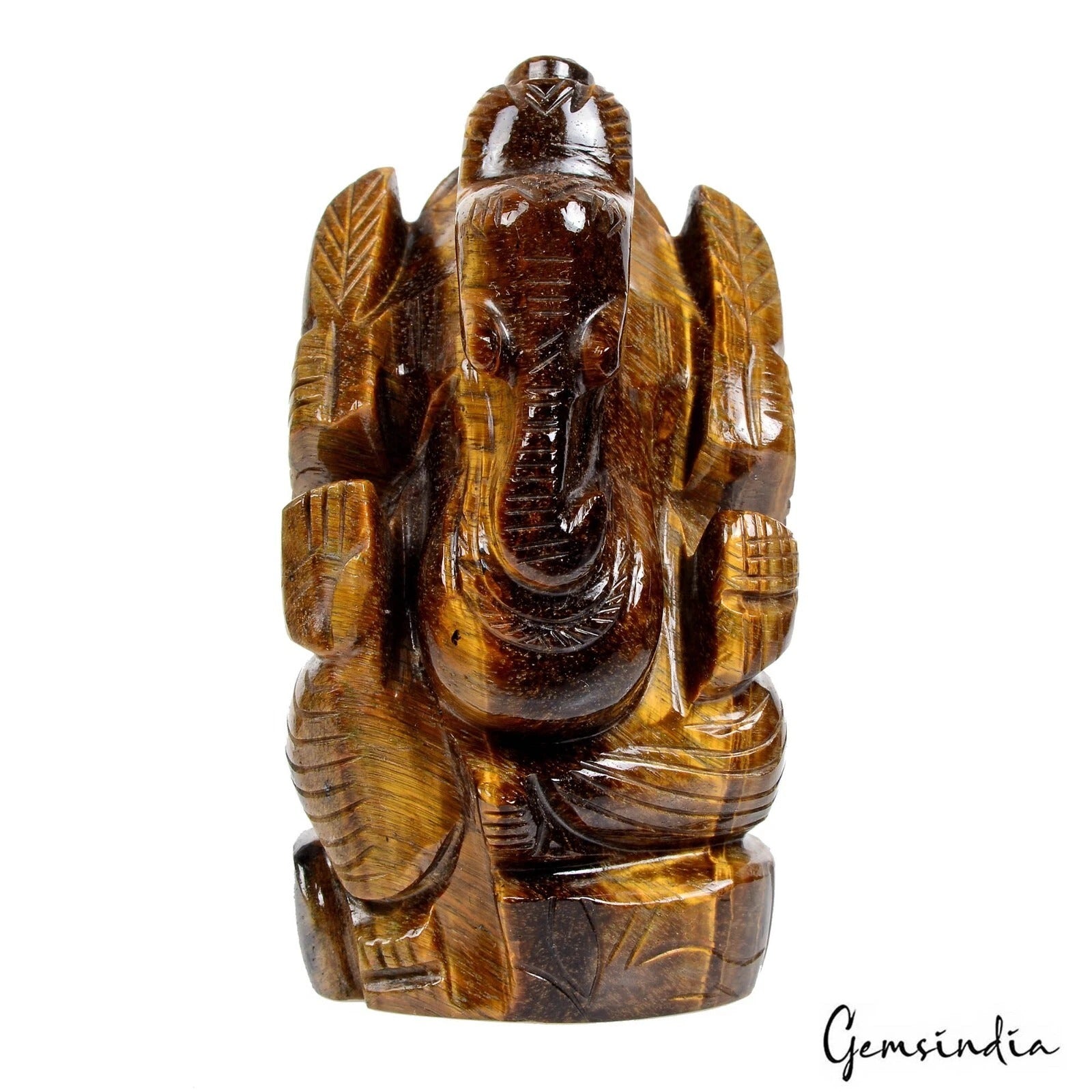 Tiger Eye Ganesha Figurine, Untreated — 82 x 44 x 34 mm, 820 Ct
