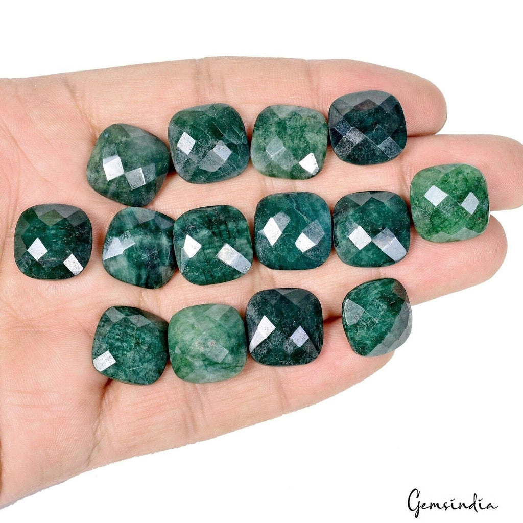 Certified 158.20 Ct Natural Green Emerald 15x15mm Cushion Checker Cut Loose Gems