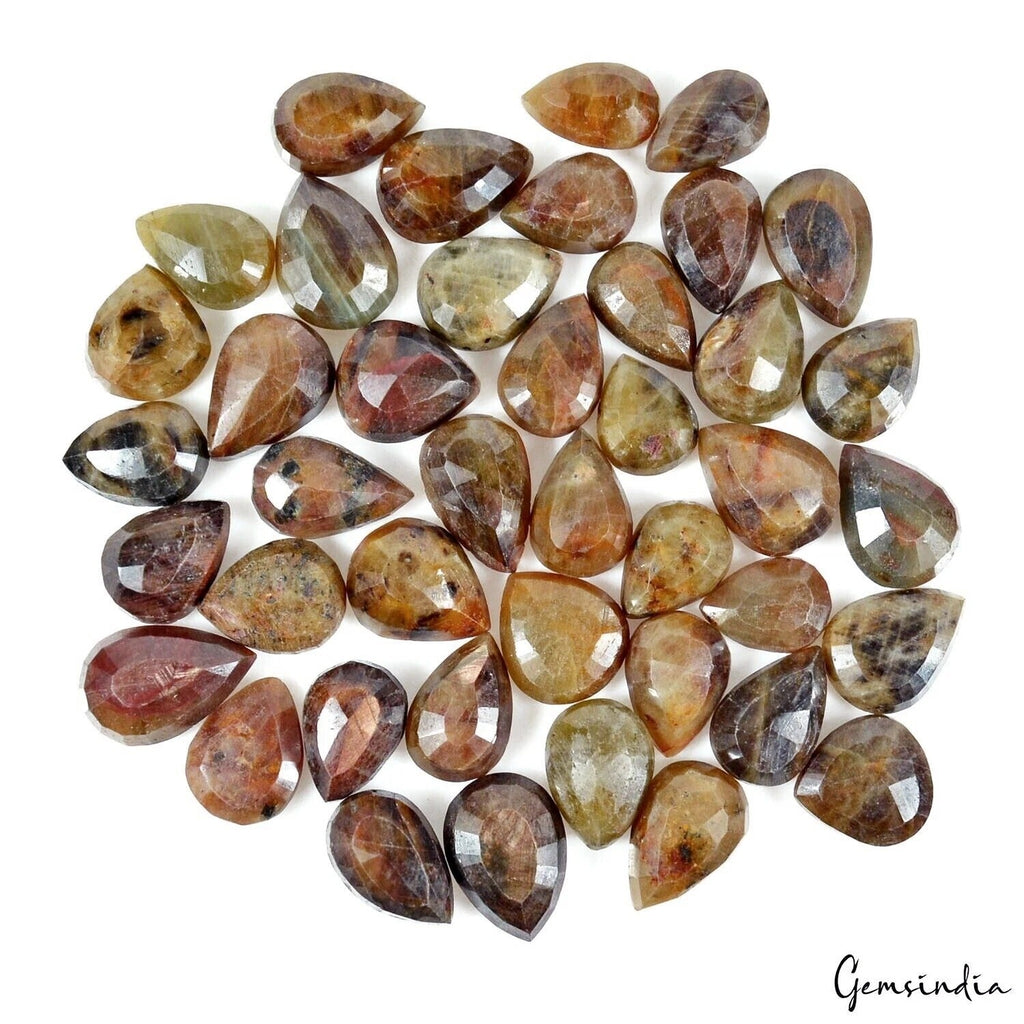390Ct 100% Natural Yellow Brown Sapphire Untreated Pear Cut Loose Gemstones 42Pc