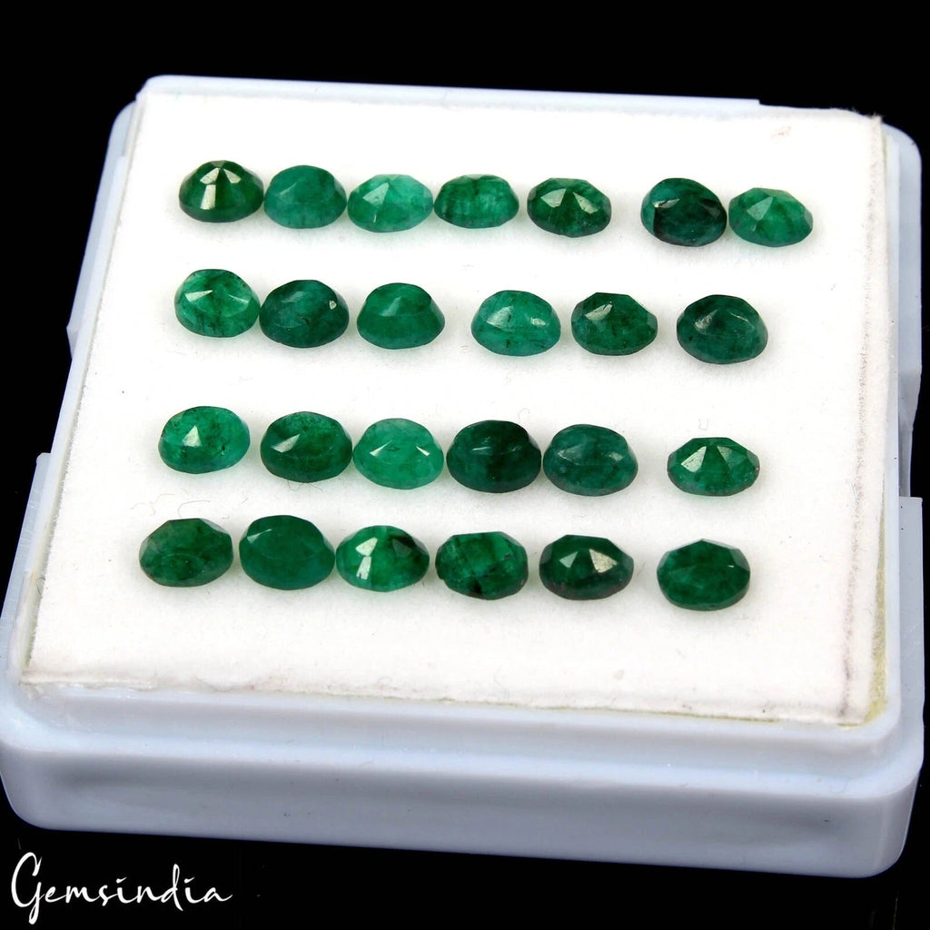 Certified 10.00 Cts/25 Pcs Natural Dark Green Emerald Oval Calibrated 5x4mm Gems
