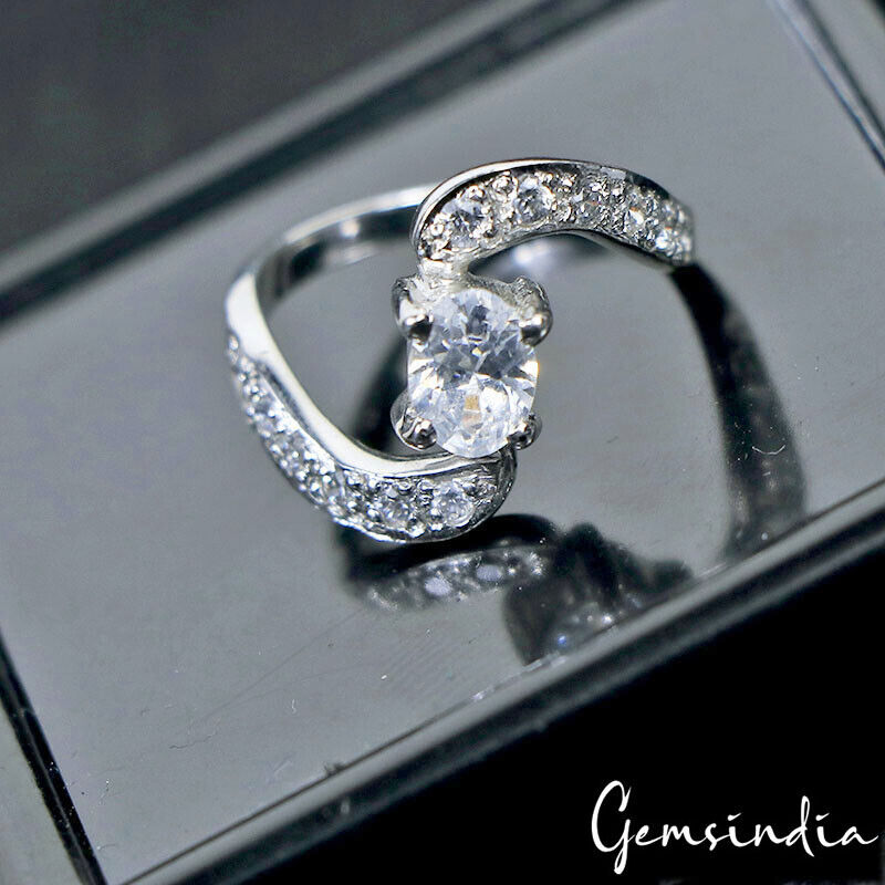 925 Sterling Silver Solitaire White Zircon Designer Handmade Ring- Size 6 US