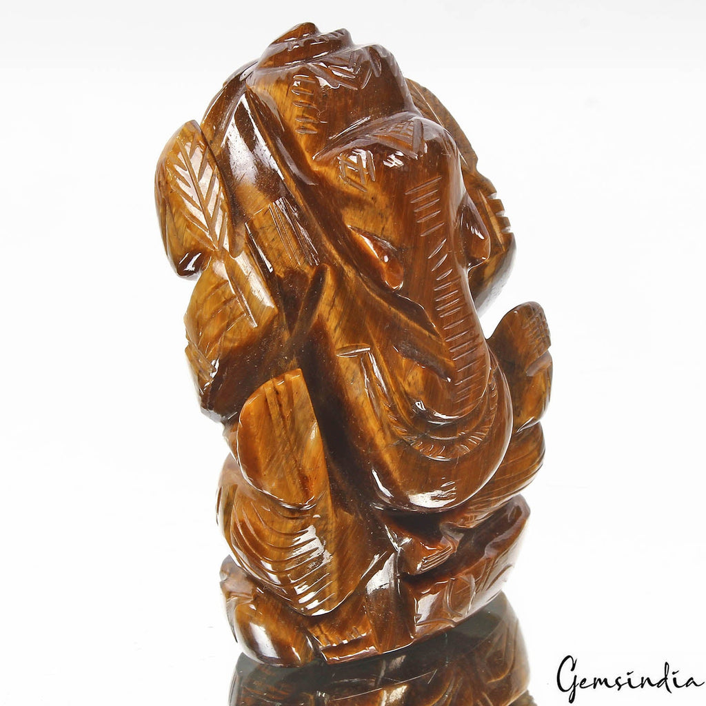 565 Cts Natural Untreated Tiger Eye Single Stone Carving Lord Ganesha Sculpture