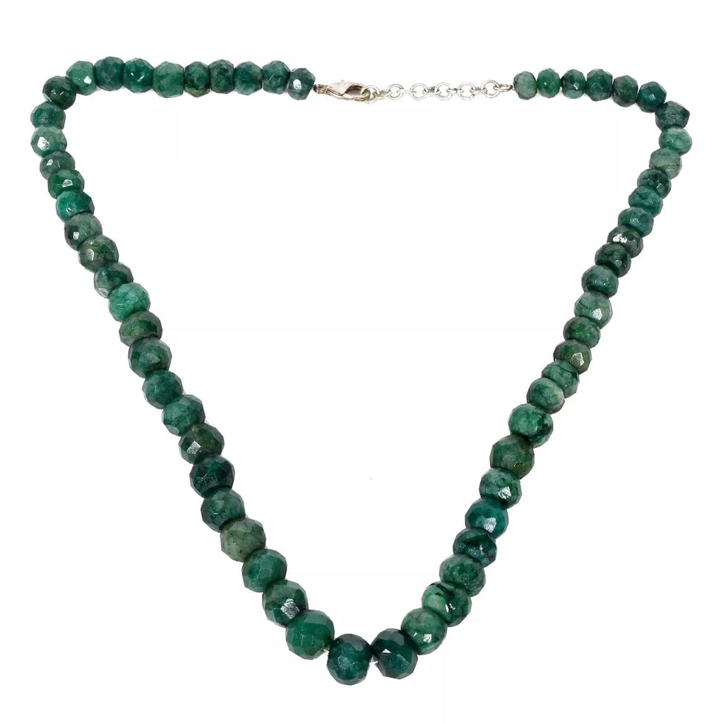 350 Ct Natura Dark Green Emerald Round Faceted Beaded Single Strand Necklace 19"