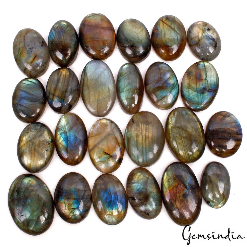 500 Ct Natural Yellow Blue Shine Labradorite Oval Cabochon Loose Gems Lot 24 Pcs