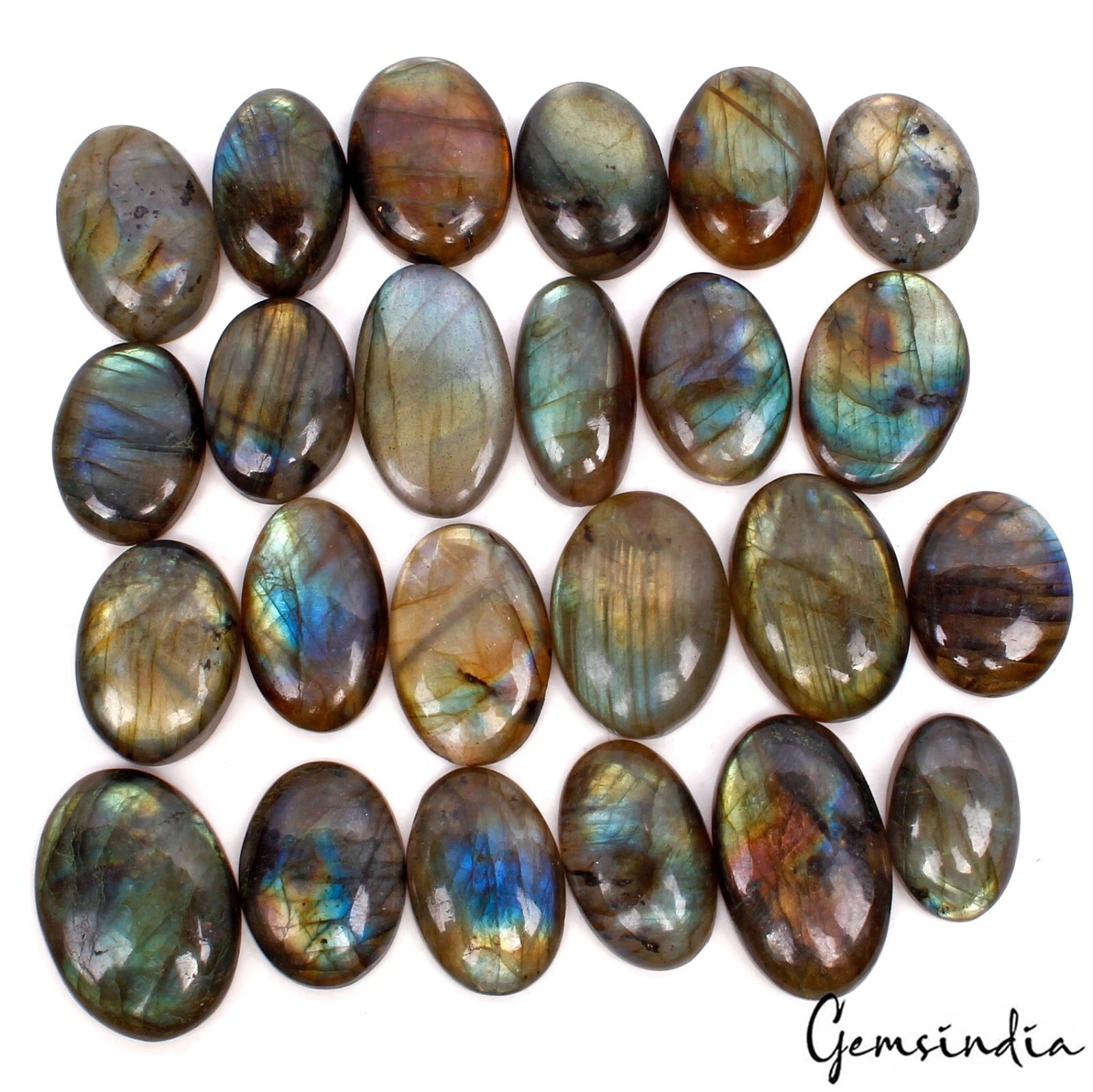 500 Ct Natural Yellow Blue Shine Labradorite Oval Cabochon Loose Gems Lot 24 Pcs