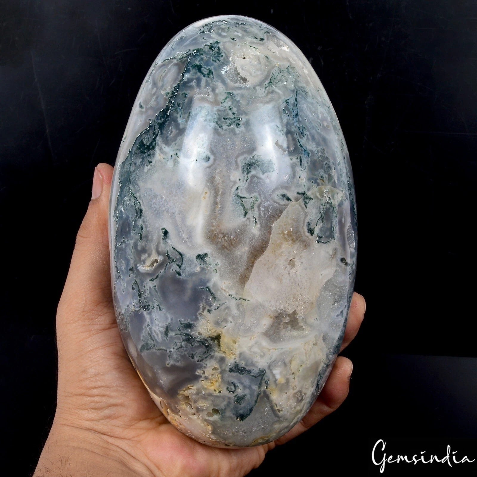 2.5 Kilo/ 7.25 x 4.2 Inch Natural Dendrite Moss Agate Druzy Egg Mineral Gemstone
