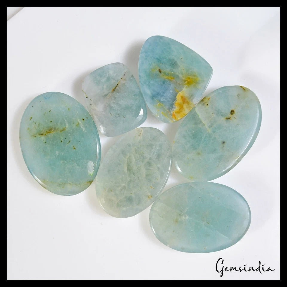 375 Cts/6 Pcs Natural Untreated Blue Beryl Aquamarine Mix Cab Wholesale Gems Lot