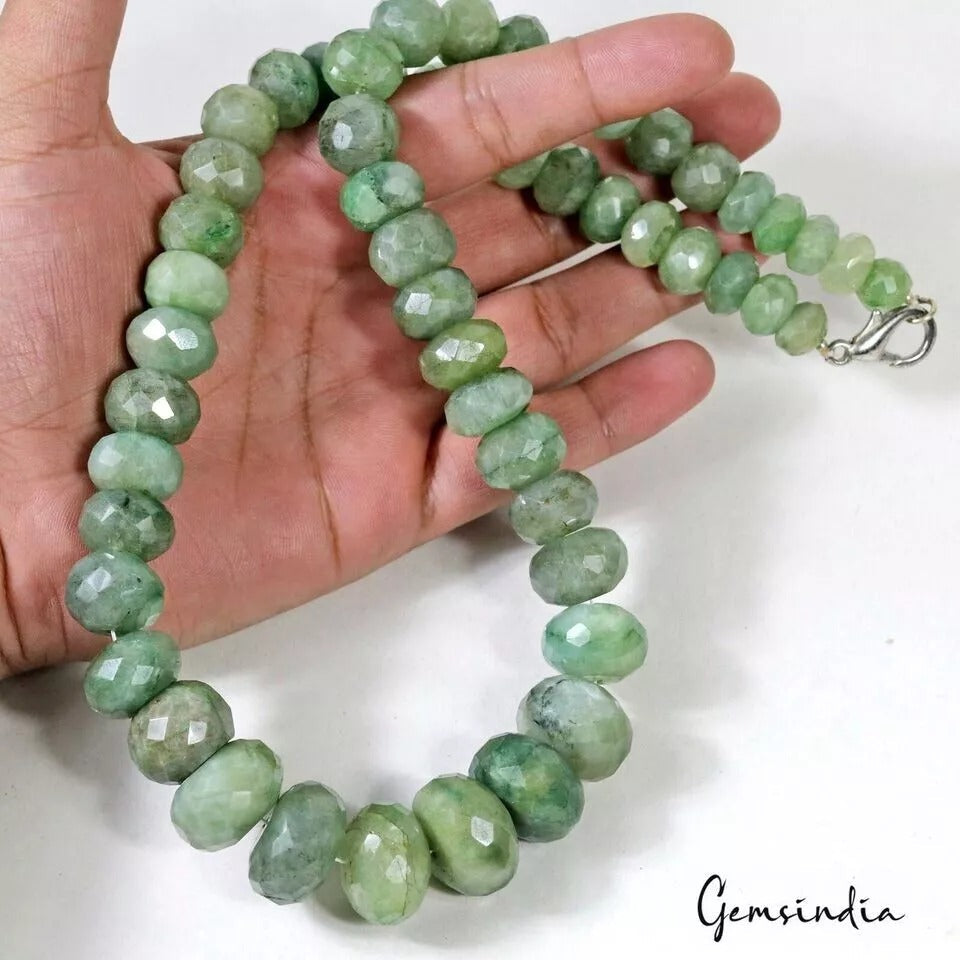 990 Cts Natural Brazilian Green Emerald Round Beaded Single Strand Necklace 22"