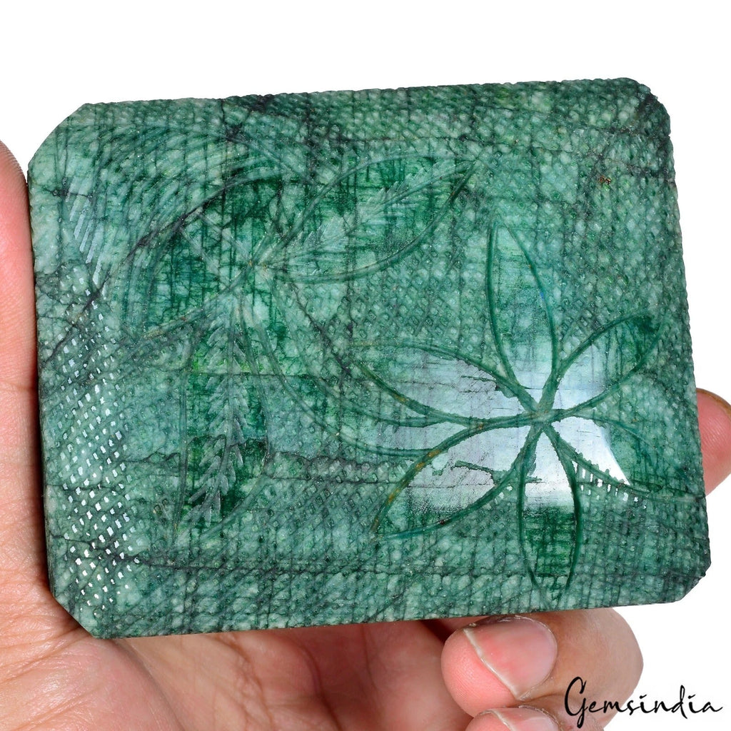 Large 3450 Ct Natural Green Zambian Octagon Floral Carving Earth Mined Loose Gem