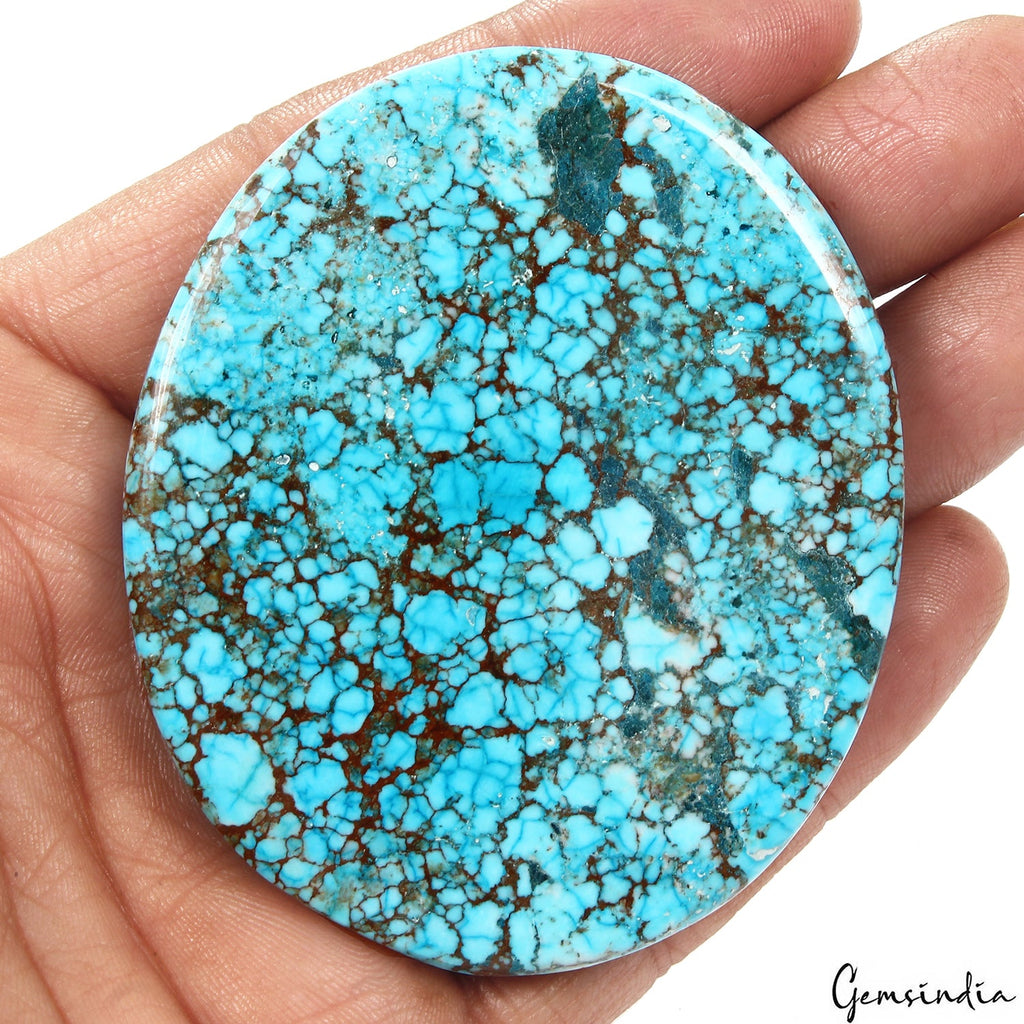 490 Ct Blue Spiderweb Turquoise Oval Cab Arizona Museum Huge Size Loose Gemstone