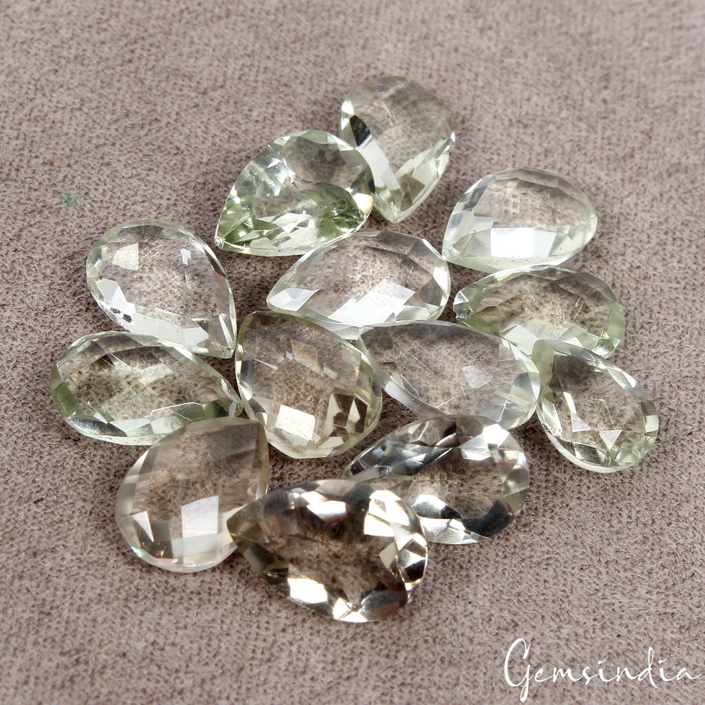 34.75 Ct Natural Green Amethyst Pear Cut Loose Untreated 9-11mm Gemstones 13 Pcs