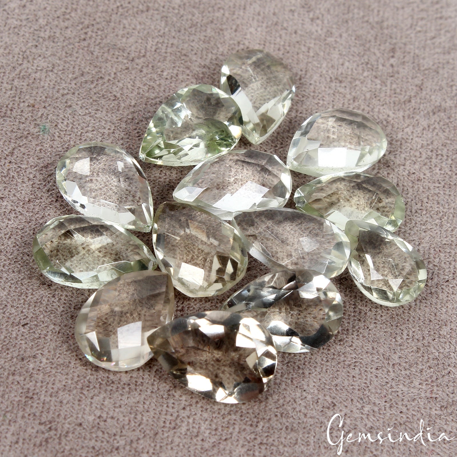34.75 Ct Natural Green Amethyst Pear Cut Loose Untreated 9-11mm Gemstones 13 Pcs