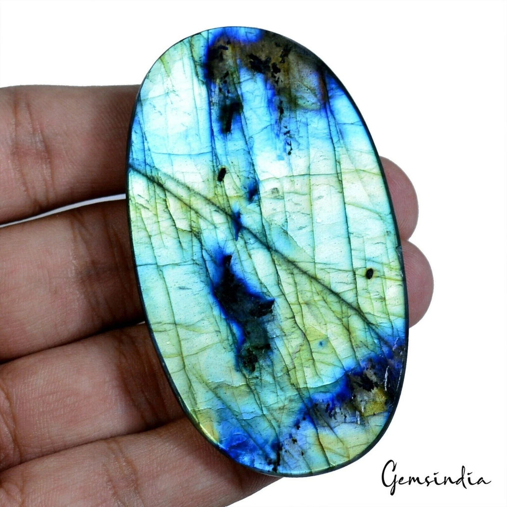 Labradorite Cabochon, Blue — 69 x 40 x 8 mm, 216.40 Ct