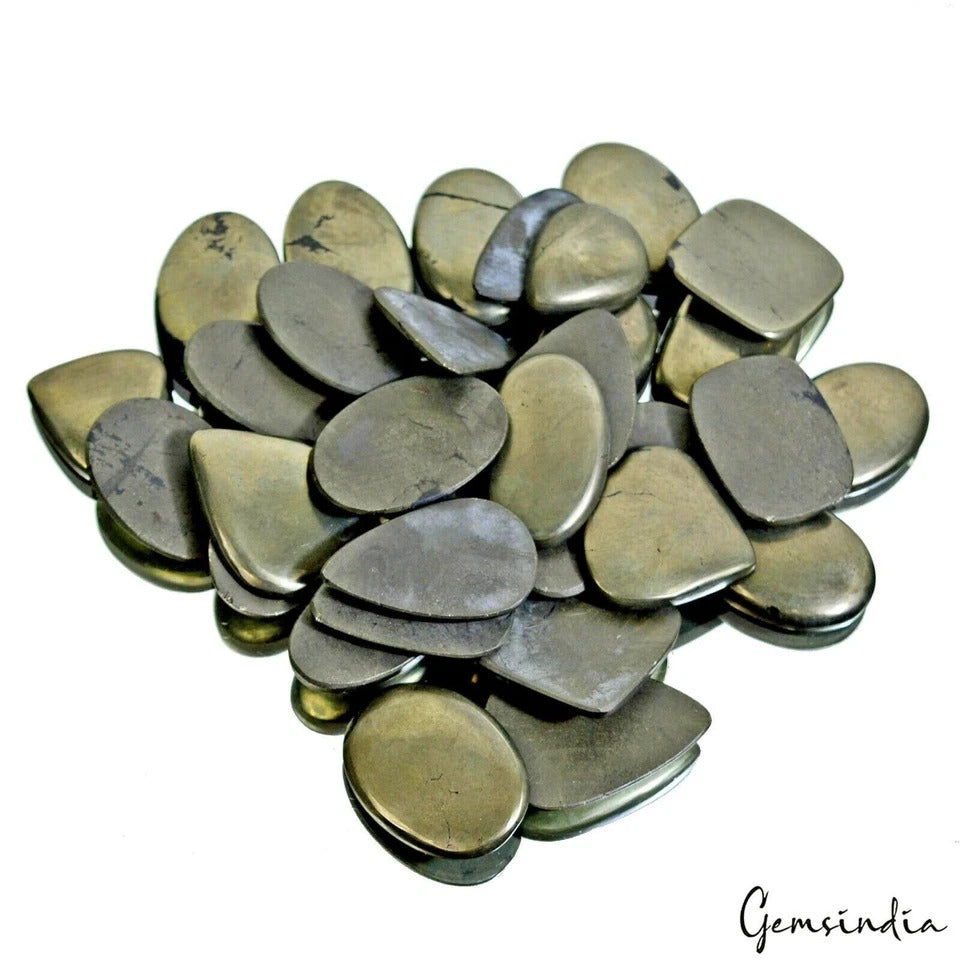 1820 Carat Natural Apache Gold Pyrite Cabochon Lot, 33 Pieces, Loose Gemstones
