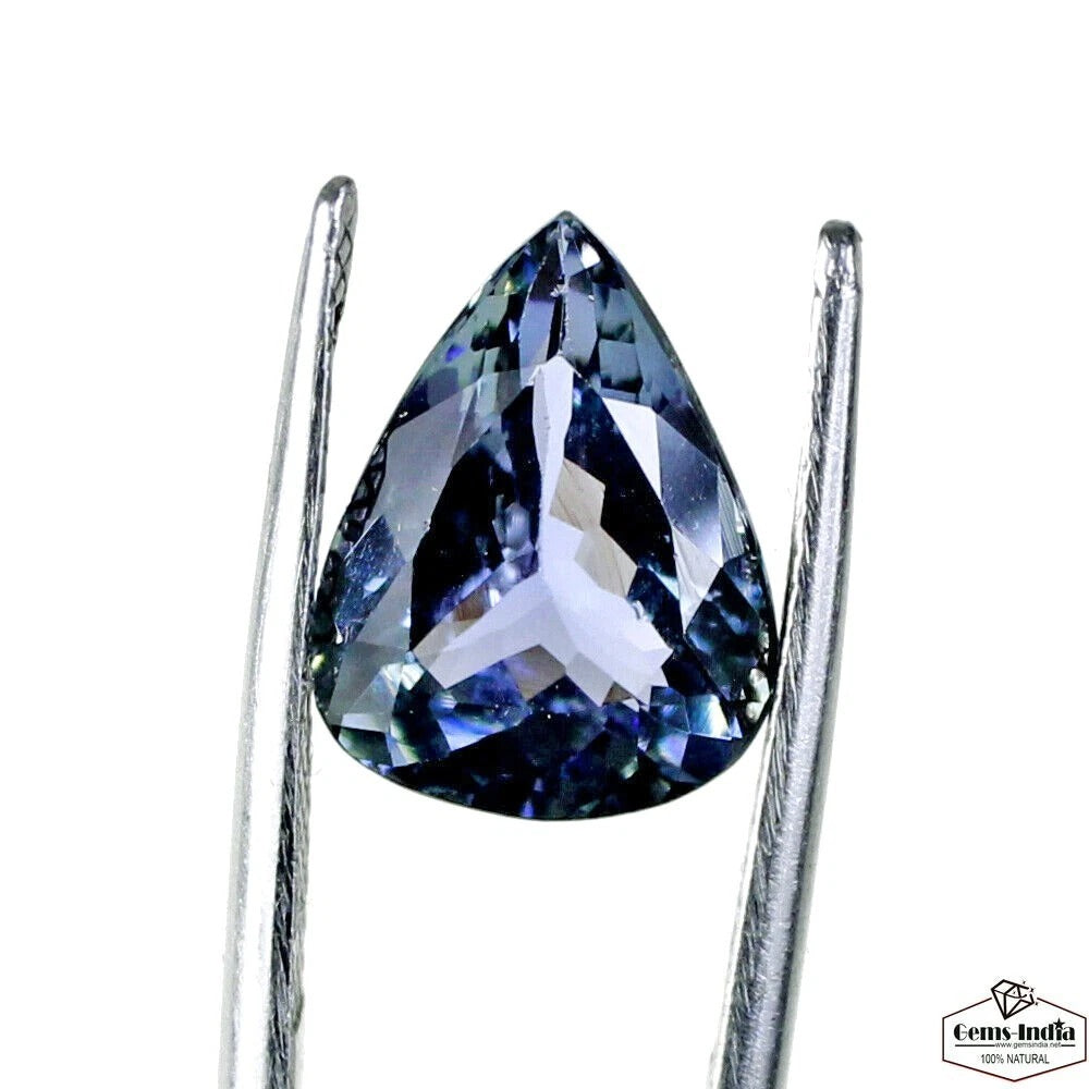 Blue Tanzanite Pear Certified 3.90 Ct Rare, D Block AAA Unheated Flawless Gem