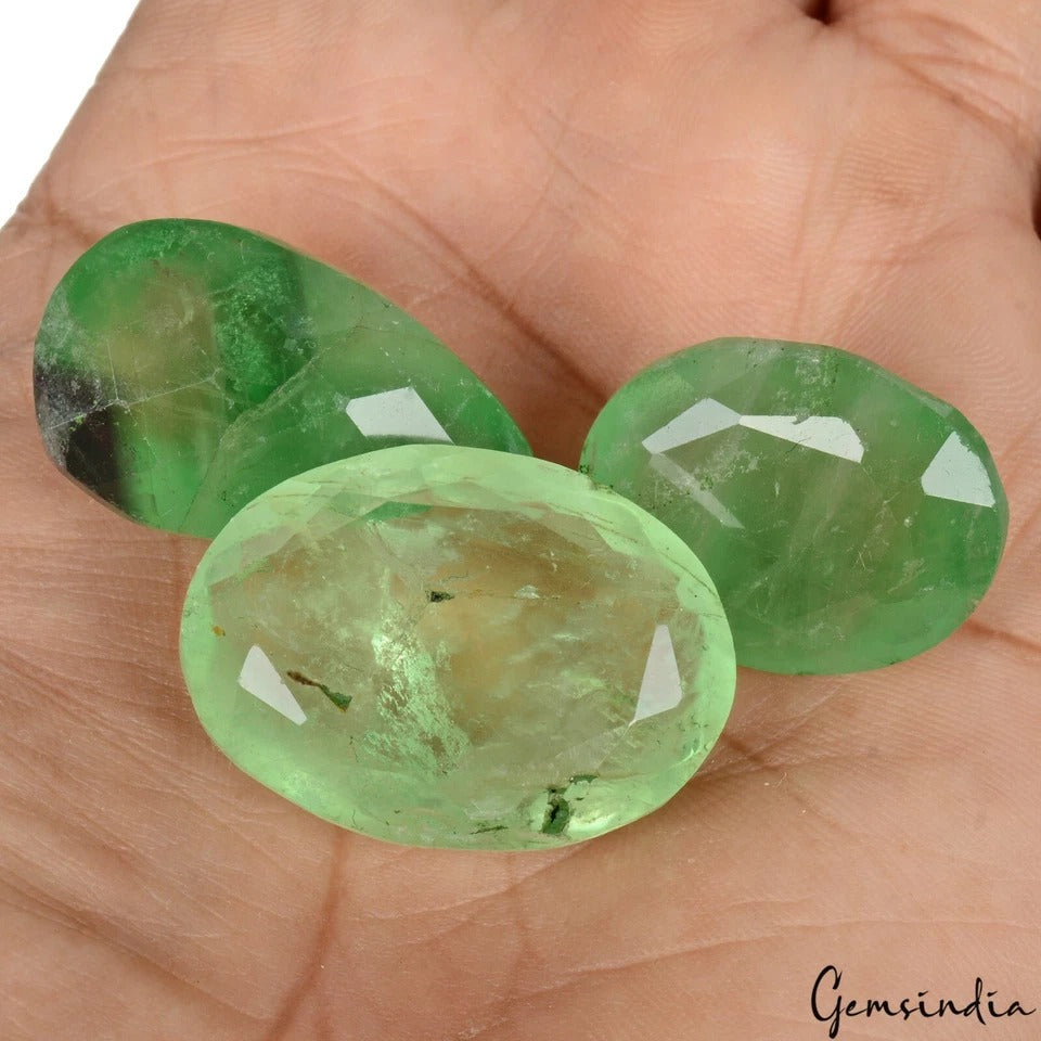 3 Pcs 100% Natural Green Fluorite Mix Cut Loose Jewelry Gemstones 170 Ct 24-30mm