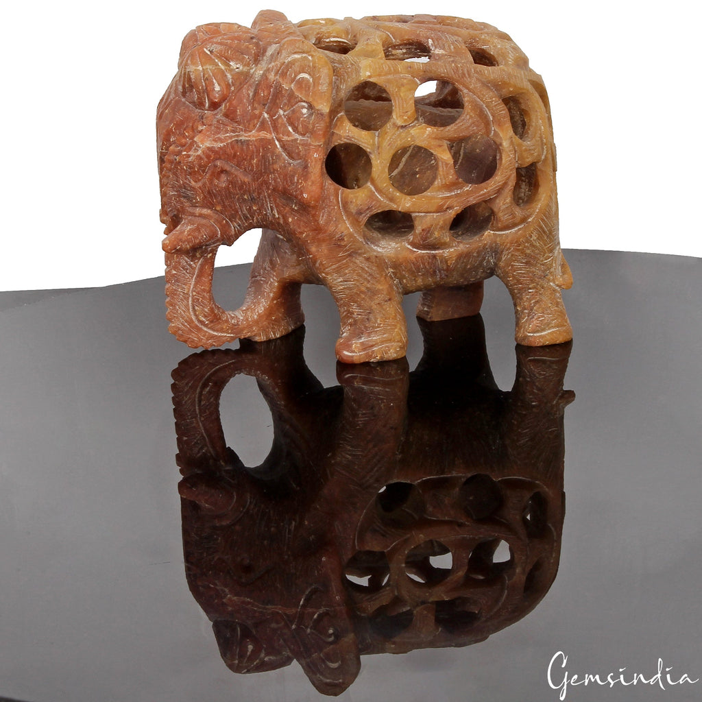 1240 Ct Vintage Elephant Statue W/ Baby In Womb Hand Carved Stone Art Sculpture