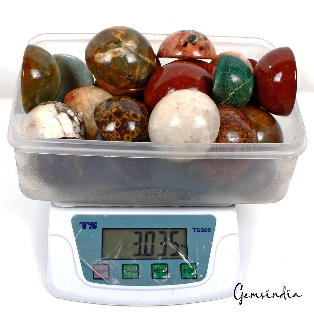 3 Kilo/26 Pcs Natural Untreated Hemispheres Crystal Healing Multi Wholesale Gems