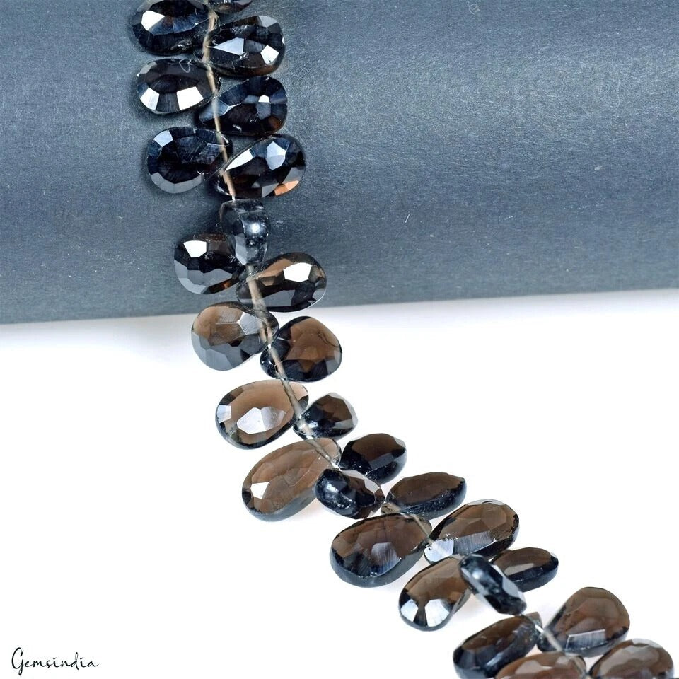 8 Inch Natural Brown Smoky Quartz 8mm-10mm Pear Cut Drilled Loose Gemstones Lot