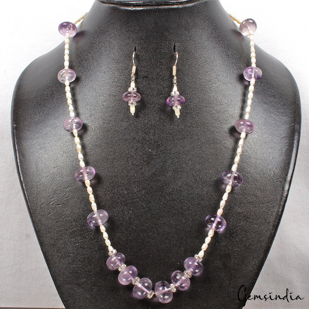 220.80 Ct Natural Purple Amethyst & Freshwater Pearl Beaded Handmade Jewelry Set
