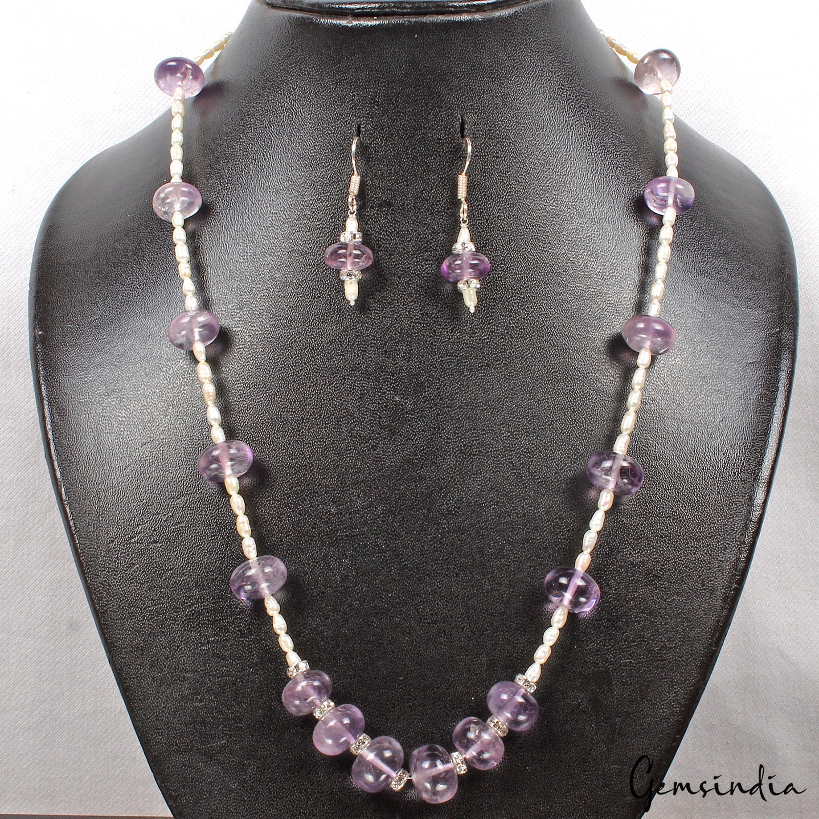 220.80 Ct Natural Purple Amethyst & Freshwater Pearl Beaded Handmade Jewelry Set
