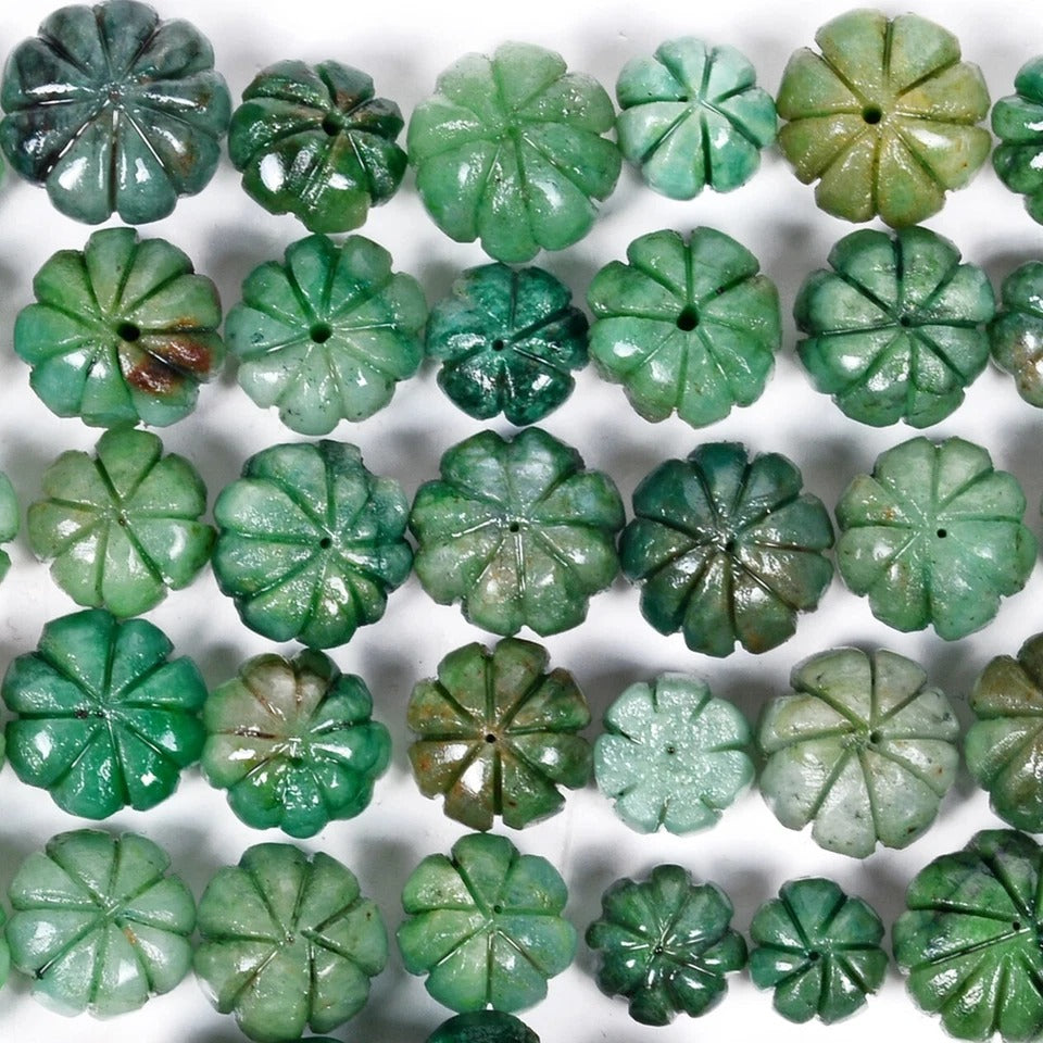 550 Ct Natural Emerald Carving Pumpkin Design Drilled Loose Beads Gems 11-16mm